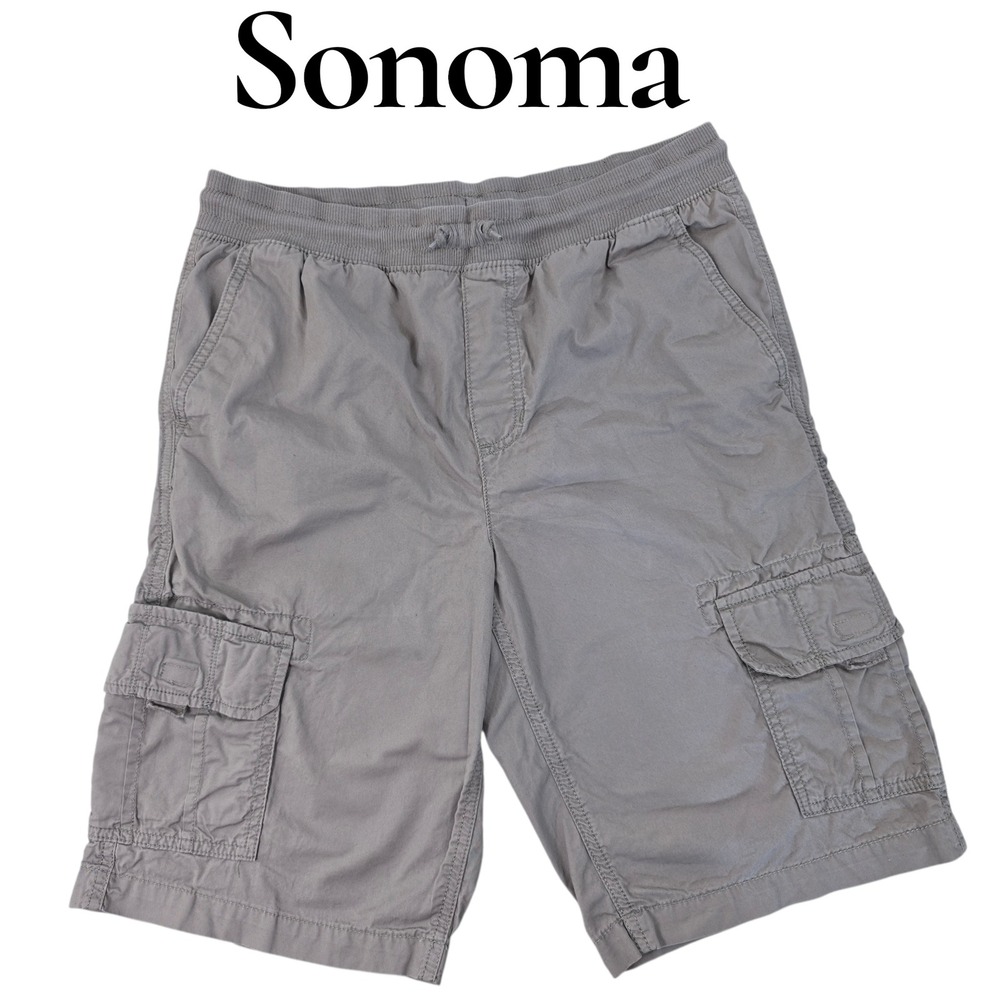 Sonoma Cargo Shorts Kids XL‎ 18/20 Khaki Cotton Elastic Waist Utility Classic